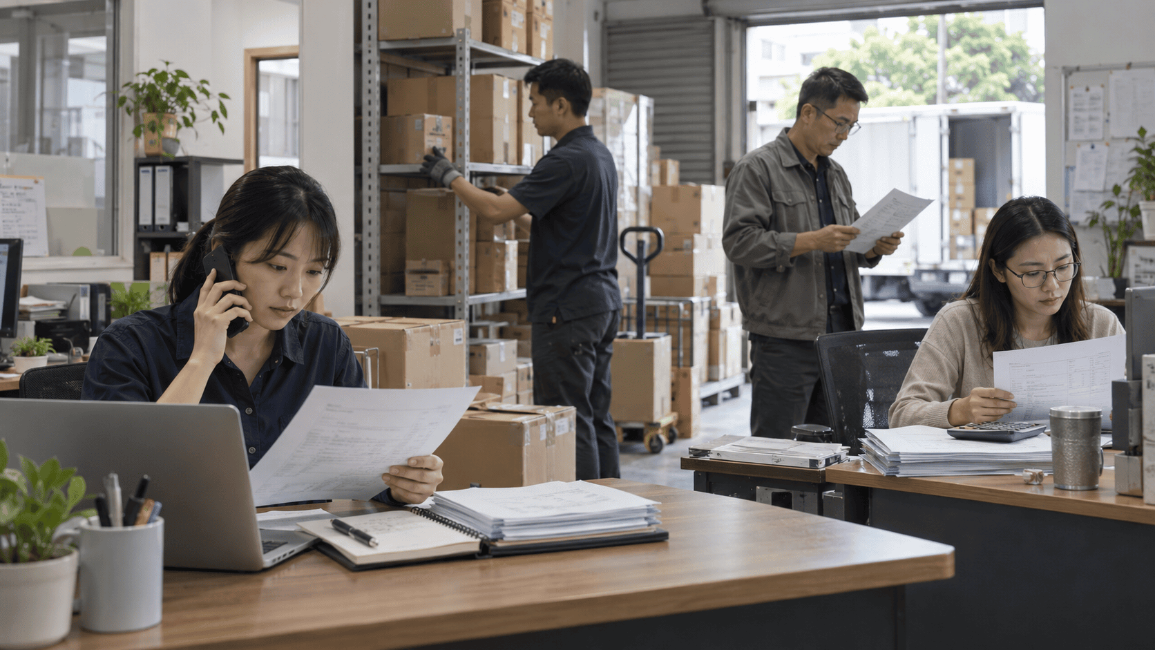 跨部門工作情境：同一筆訂單由不同單位接續處理