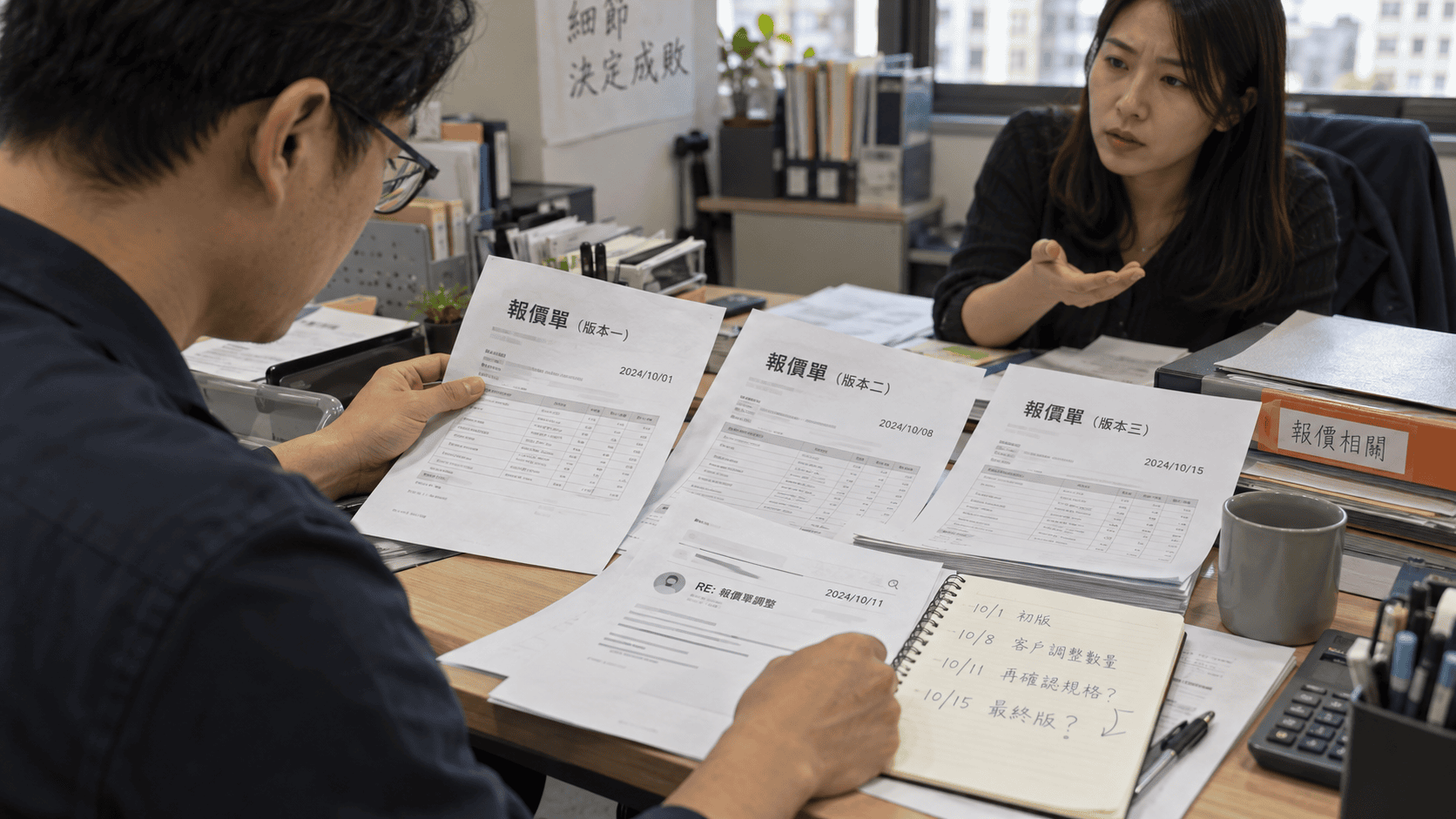 多個報價版本與溝通紀錄並存時的版本核對情境